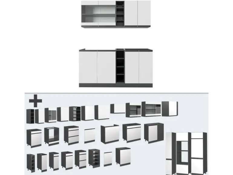 Vicco R-Line Singleküche Weiß/Anthrazit 160 cm J-Shape ohne E-Geräte