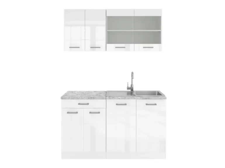 Vicco R-Line Singleküche Weiß 140 cm AP Marmor ohne E-Geräte