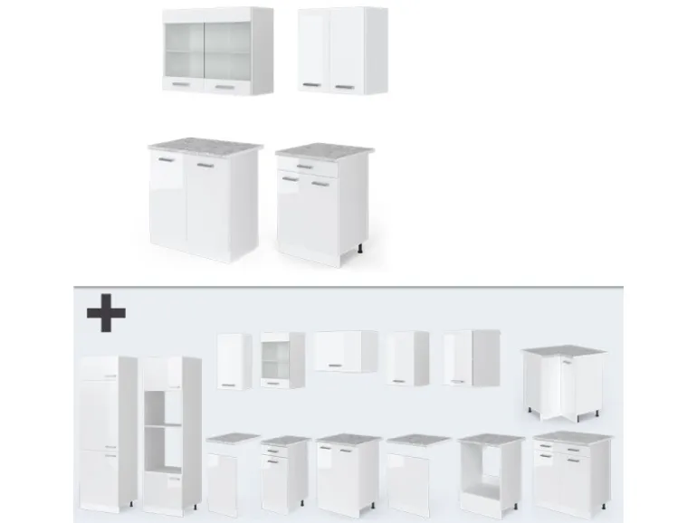 Vicco R-Line Singleküche Weiß 140 cm AP Marmor ohne E-Geräte