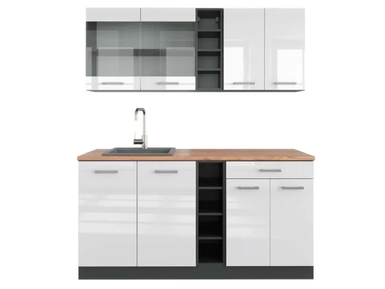 Vicco R-Line Singleküche Weiß Hochglanz/Anthrazit 160 cm AP Eiche ohne E-Geräte