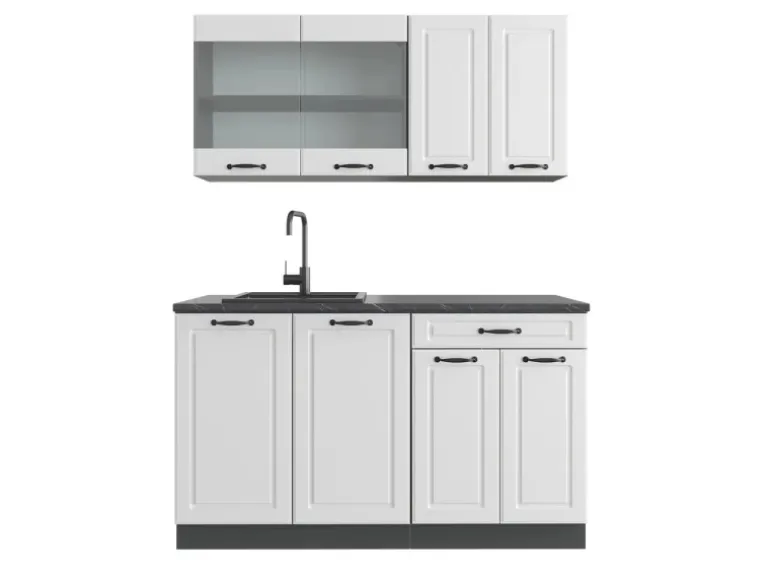 Vicco R-Line Singleküche Weiß Landhaus/Anthrazit 140 cm ohne Arbeitsplatte ohne E-Geräte