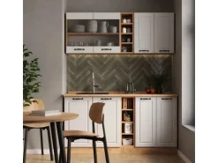 Vicco R-Line Singleküche Weiß Landhaus/Goldkraft Eiche 160 cm AP Eiche ohne E-Geräte