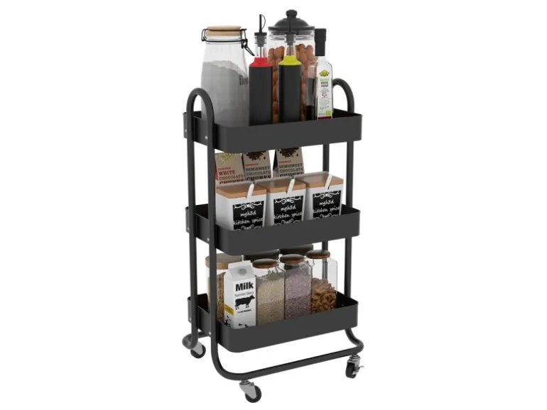 Vicco Rollregal Tron Rollbare Küchen-Minibar Schwarz 46x79 cm
