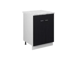 Vicco Schubunterschrank Fame-Line Schwarz Gestreift 60 cm mit Schublade AP Marmor