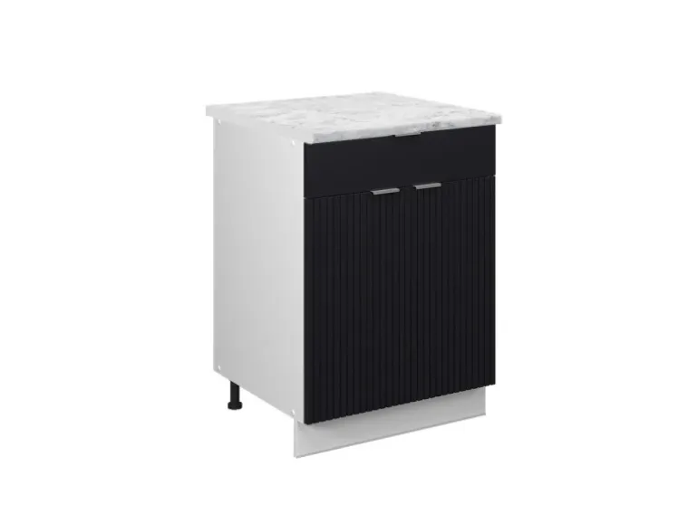 Vicco Schubunterschrank Fame-Line Schwarz Gestreift 60 cm mit Schublade AP Marmor