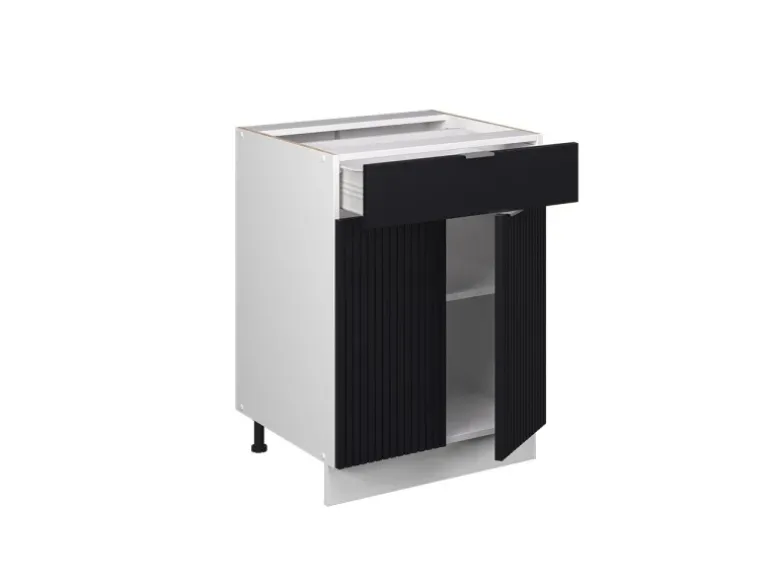 Vicco Schubunterschrank Fame-Line Schwarz Gestreift 60 cm mit Schublade AP Marmor
