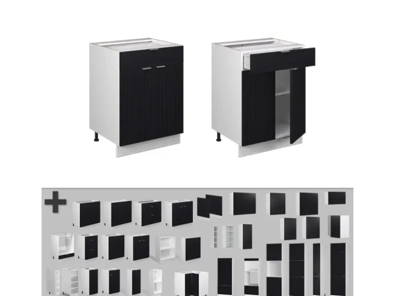 Vicco Schubunterschrank Fame-Line Schwarz Gestreift 60 cm mit Schublade AP Marmor