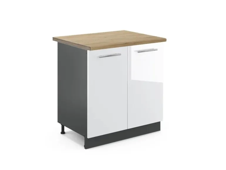 Vicco Spülenunterschrank Fame-Line Weiß Hochglanz/Anthrazit 80 cm AP Eiche