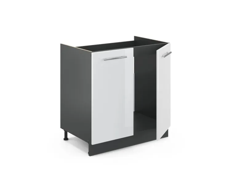 Vicco Spülenunterschrank Fame-Line Weiß Hochglanz/Anthrazit 80 cm AP Eiche