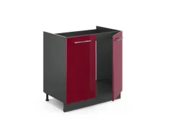 Vicco Spülenunterschrank Fame-Line Bordeaux Hochglanz/Anthrazit 80 cm AP Eiche