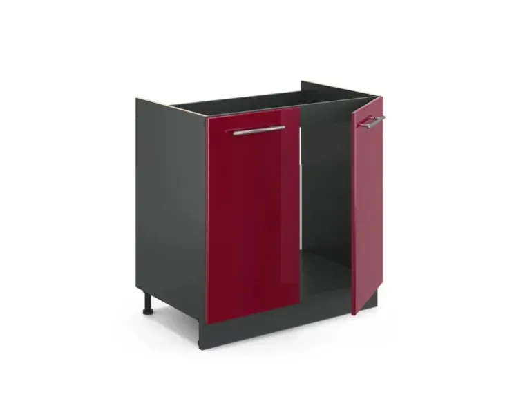 Vicco Spülenunterschrank Fame-Line Bordeaux Hochglanz/Anthrazit 80 cm AP Eiche