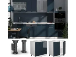 Vicco Spülenunterschrank Fame-Line Dunkelblau Hochglanz/Weiß 80 cm mit Regal AP Marmor