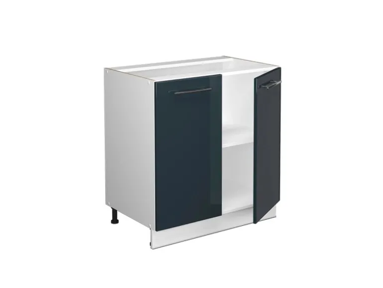 Vicco Spülenunterschrank Fame-Line Dunkelblau Hochglanz/Weiß 80 cm mit Regal AP Marmor