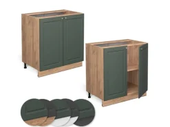 Vicco Spülenunterschrank Fame-Line Grün-Gold Landhaus/Goldkraft Eiche 80 cm mit Regal ohne Arbeitsplatte
