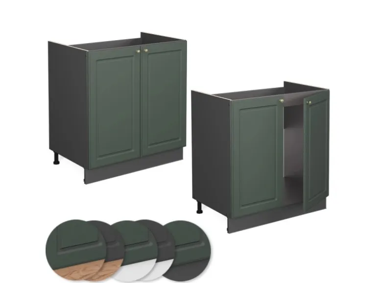 Vicco Spülenunterschrank Fame-Line Grün-Gold Landhaus/Anthrazit 80 cm AP Eiche
