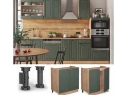 Vicco Spülenunterschrank Fame-Line Grün-Gold Landhaus/Goldkraft Eiche 80 cm AP Marmor