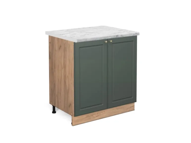 Vicco Spülenunterschrank Fame-Line Grün-Gold Landhaus/Goldkraft Eiche 80 cm AP Marmor