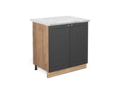 Vicco Spülenunterschrank Fame-Line Anthrazit-Gold/Goldkraft Eiche 80 cm mit Regal AP Marmor