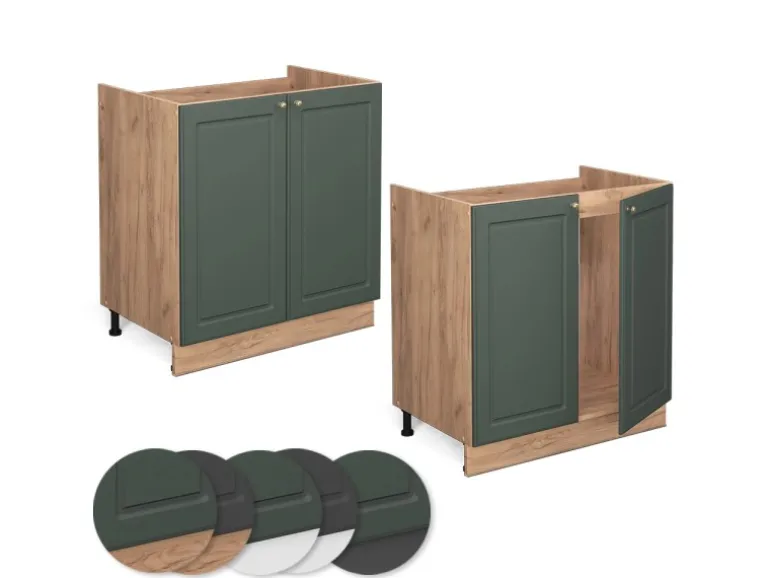 Vicco Spülenunterschrank Fame-Line Grün-Gold Landhaus/Goldkraft Eiche 80 cm ohne Arbeitsplatte
