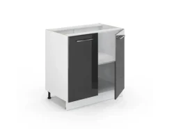 Vicco Spülenunterschrank Fame-Line Anthrazit Hochglanz/Weiß 80 cm mit Regal AP Eiche
