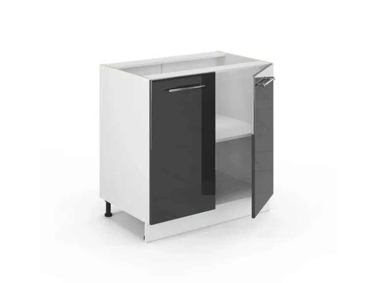 Vicco Spülenunterschrank Fame-Line Anthrazit Hochglanz/Weiß 80 cm mit Regal AP Eiche