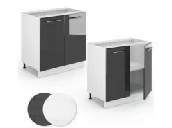 Vicco Spülenunterschrank Fame-Line Anthrazit Hochglanz/Weiß 80 cm mit Regal AP Eiche