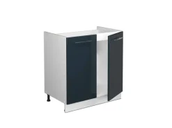 Vicco Spülenunterschrank Fame-Line Dunkelblau Hochglanz/Weiß 80 cm ohne Arbeitsplatte mit Weiß Korpus