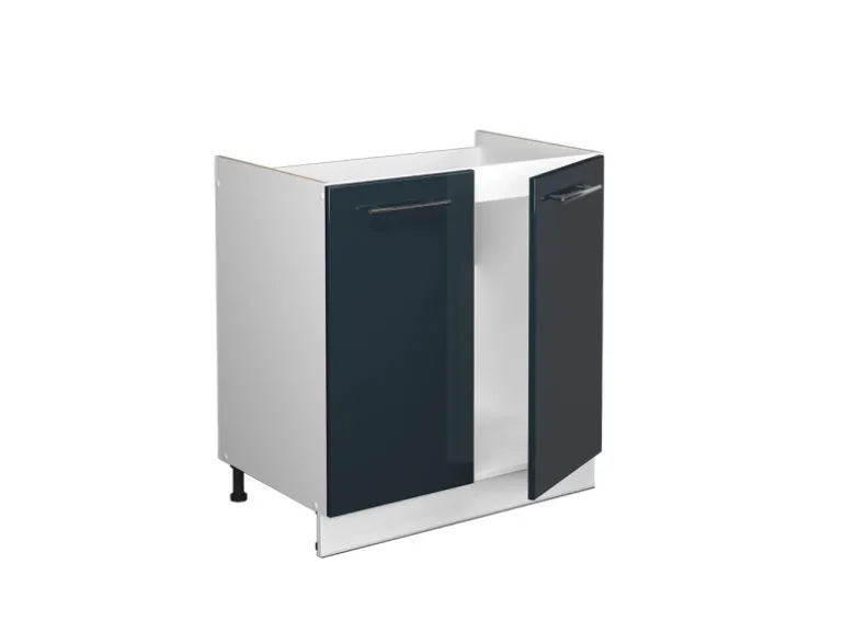 Vicco Spülenunterschrank Fame-Line Dunkelblau Hochglanz/Weiß 80 cm ohne Arbeitsplatte mit Weiß Korpus