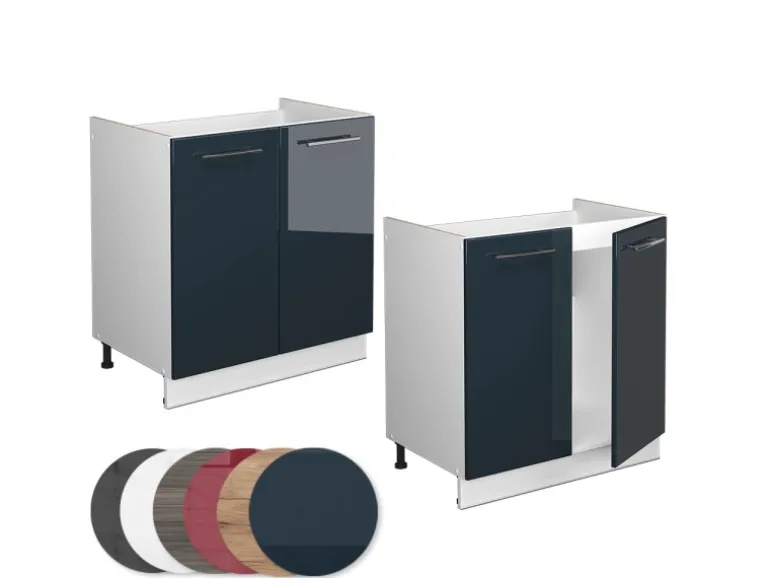 Vicco Spülenunterschrank Fame-Line Dunkelblau Hochglanz/Weiß 80 cm ohne Arbeitsplatte mit Weiß Korpus