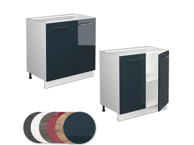 Vicco Spülenunterschrank Fame-Line Dunkelblau Hochglanz/Weiß 80 cm ohne Arbeitsplatte mit Weiß Korpus