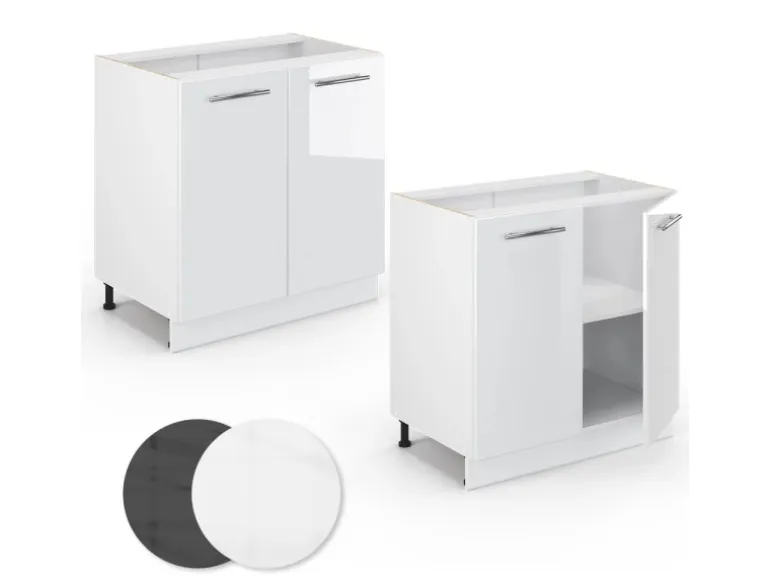 Vicco Spülenunterschrank Fame-Line Weiß Hochglanz/Weiß 80 cm mit Regal ohne Arbeitsplatte