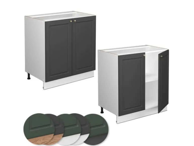Vicco Spülenunterschrank Fame-Line Anthrazit-Gold/Weiß 80 cm mit Regal AP Marmor