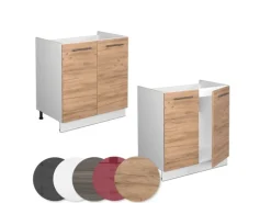 Vicco Spülenunterschrank Fame-Line Goldkraft Eiche/Weiß 80 cm AP Marmor