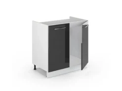 Vicco Spülenunterschrank Fame-Line Anthrazit Hochglanz/Weiß 80 cm ohne Arbeitsplatte