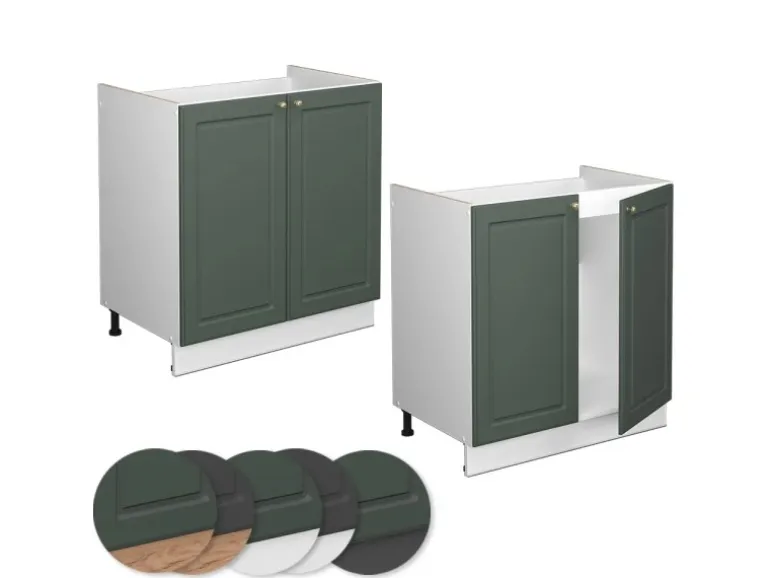 Vicco Spülenunterschrank Fame-Line Grün-Gold Landhaus/Weiß 80 cm AP Eiche