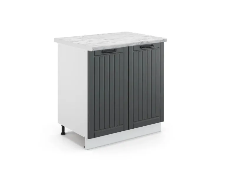 Vicco Spülenunterschrank Fame-Line Anthrazit Landhaus/Weiß 80 cm mit Regal AP Marmor