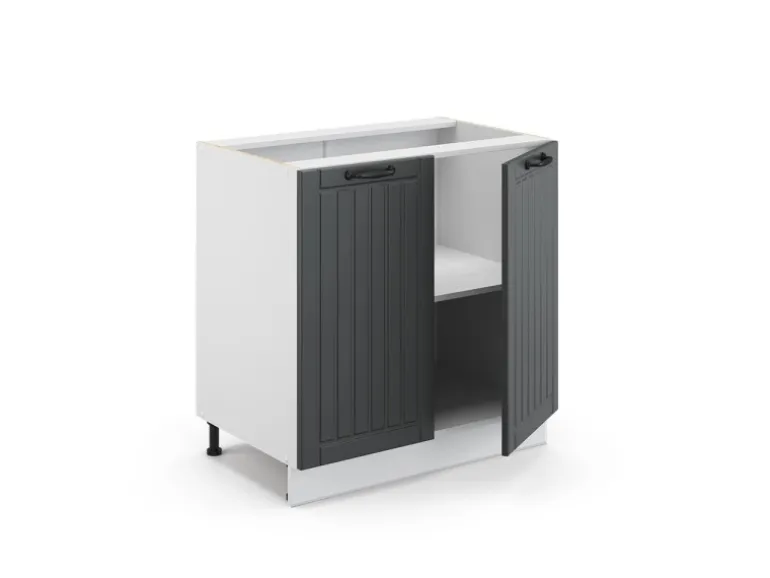 Vicco Spülenunterschrank Fame-Line Anthrazit Landhaus/Weiß 80 cm mit Regal AP Marmor
