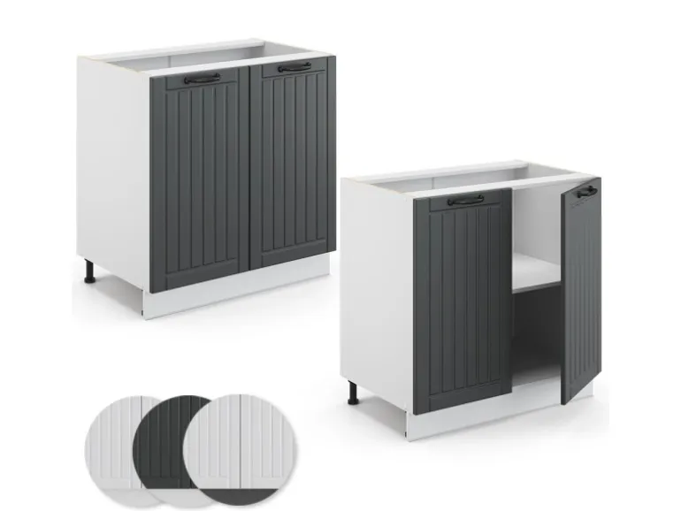 Vicco Spülenunterschrank Fame-Line Anthrazit Landhaus/Weiß 80 cm mit Regal AP Marmor