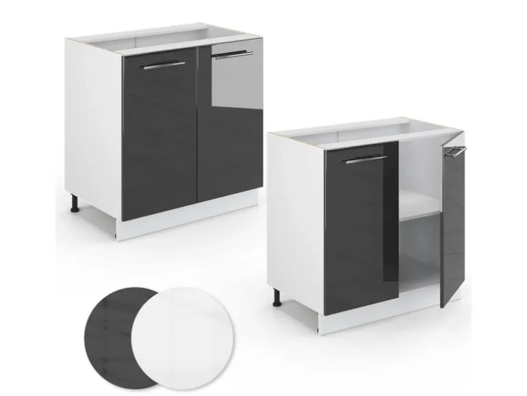 Vicco Spülenunterschrank Fame-Line Anthrazit Hochglanz/Weiß 80 cm mit Regal AP Anthrazit