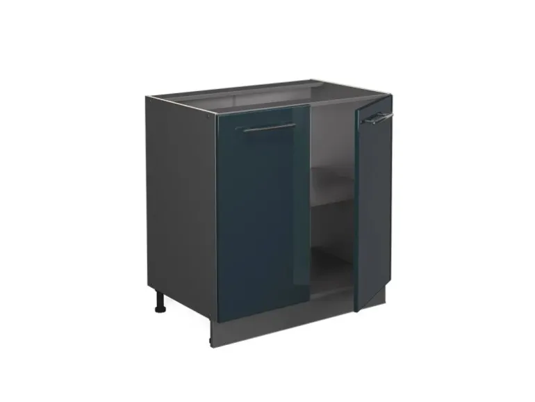 Vicco Spülenunterschrank Fame-Line Dunkelblau Hochglanz 80 cm mit Regal ohne Arbeitsplatte