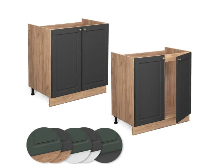 Vicco Spülenunterschrank Fame-Line Anthrazit-Gold/Goldkraft Eiche 80 cm AP Eiche