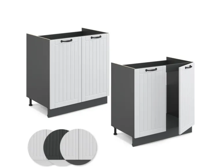 Vicco Spülenunterschrank Fame-Line Weiß Landhaus/Anthrazit 80 cm AP Anthrazit