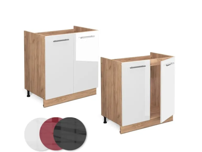 Vicco Spülenunterschrank Fame-Line Weiß Hochglanz/Goldkraft Eiche 80 cm AP Marmor