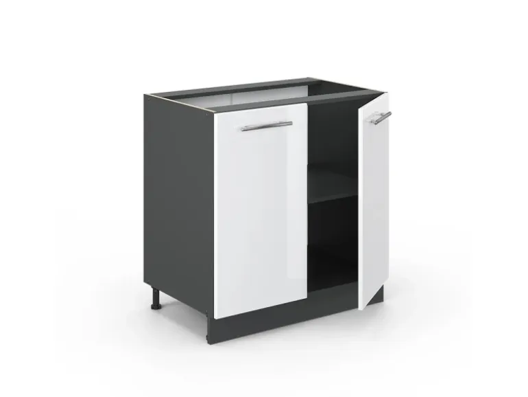 Vicco Spülenunterschrank Fame-Line Weiß Hochglanz/Anthrazit 80 cm mit Regal AP Marmor