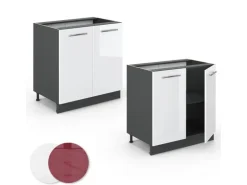 Vicco Spülenunterschrank Fame-Line Weiß Hochglanz/Anthrazit 80 cm mit Regal AP Marmor