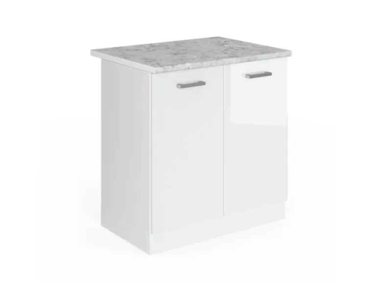 Vicco Spülenunterschrank R-Line Küchenunterschrank für die Spüle Weiß Hochglanz/Weiß 80 cm AP Marmor