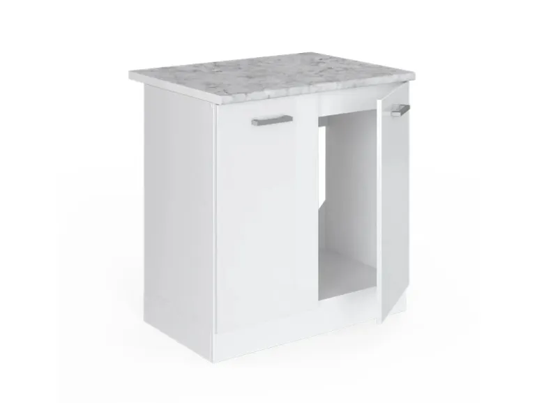 Vicco Spülenunterschrank R-Line Küchenunterschrank für die Spüle Weiß Hochglanz/Weiß 80 cm AP Marmor