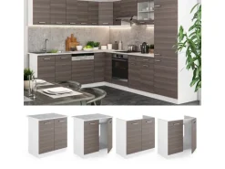 Vicco Spülenunterschrank R-Line Küchenunterschrank für die Spüle Grau/Weiß 80 cm AP Marmor