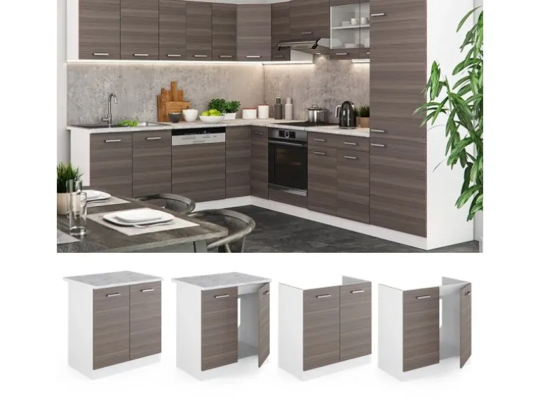 Vicco Spülenunterschrank R-Line Küchenunterschrank für die Spüle Grau/Weiß 80 cm AP Marmor