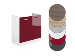 Vicco Spülenunterschrank R-Line Bordeaux Hochglanz/Weiß 80 cm AP Eiche